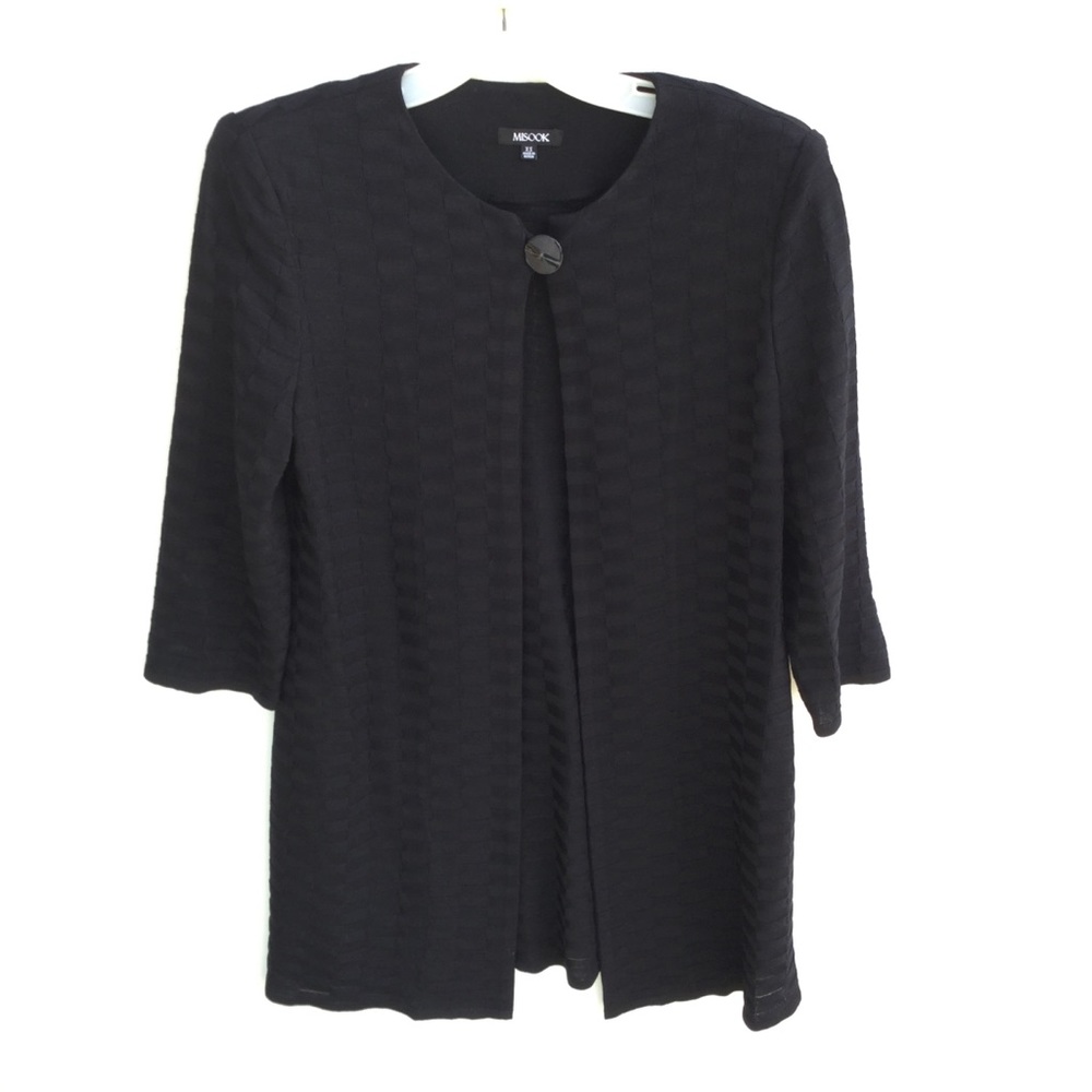 Misook Open Front Long Cardigan Jacket Black XS